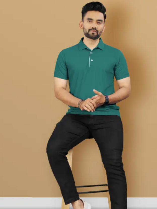 Men Solid Polo Neck T-Shirt - Image 2