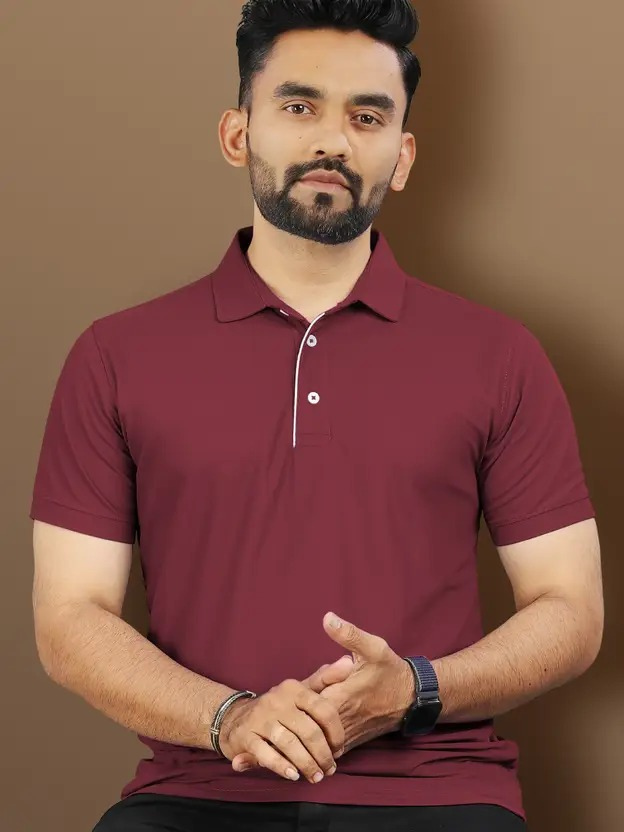 Men Solid Polo Neck T-Shirt - Image 3