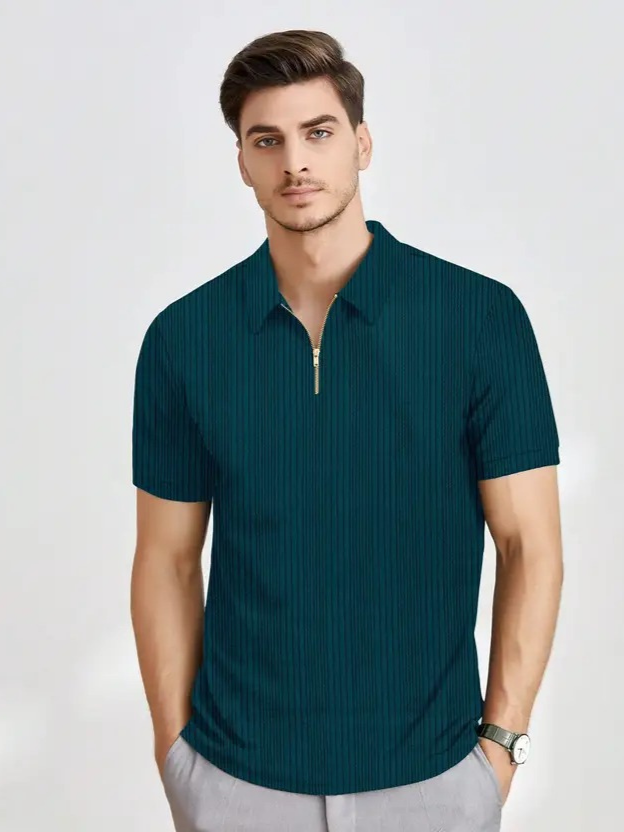 Men Self Design Polo Neck Polyester T-Shirt - Image 3