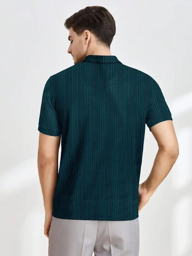 Men Self Design Polo Neck Polyester T-Shirt - Image 4
