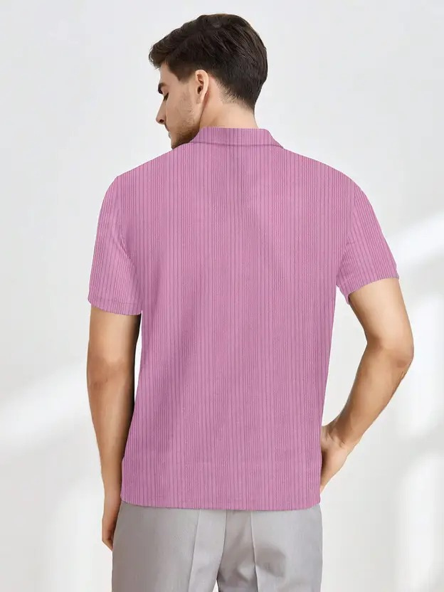 Men Self Design Polo Neck Polyester T-Shirt - Image 6