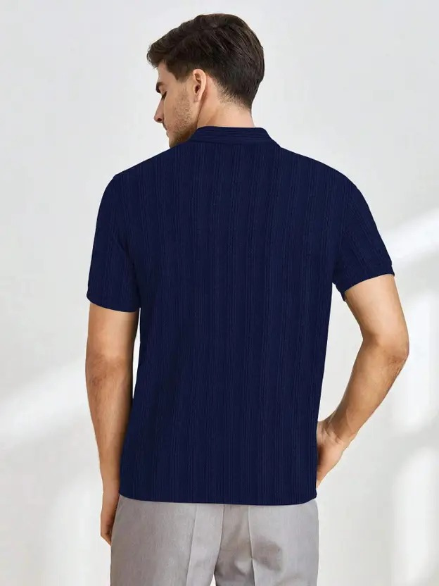 Men Self Design Polo Neck Polyester T-Shirt - Image 2