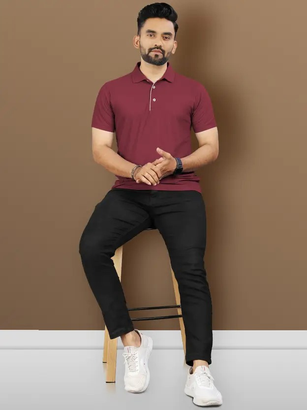 Men Solid Polo Neck T-Shirt - Image 4