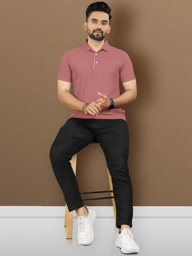 Men Solid Polo Neck T-Shirt - Image 6