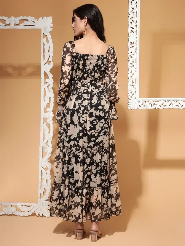 Women Flare Black Midi/Calf Length Dress - Image 4