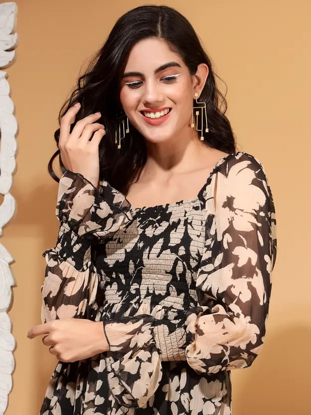 Women Flare Black Midi/Calf Length Dress - Image 3